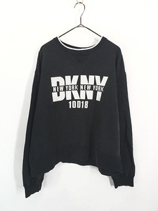 レディース 古着 90s DKNY 前V ロゴ フロッキー プリント スウェット トレーナー L 古着