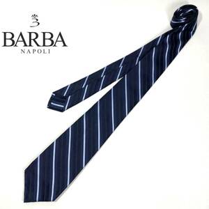 美品 BARBA napoli バルバ ナポリ セッテピエゲ レジメンタル ネクタイ ネイビー ダークネイビー サックスブルー シルク イタリア製