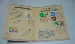 記念台紙　富県郵便局新築記念　昭和56年9月28日、使用開始記念　小型記念通信日付印　風景入通信日付印　長野富県