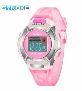 送料無料　未使用　Synoke　子供　キッズ 腕時計　デジタル　ウォッチ　ピンク　シルバー　レディース　女性　女子　多機能 スポーツ　防水
