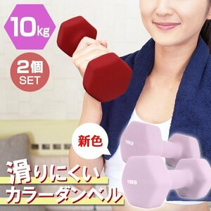 【2個セット/ライラック】滑りにくい カラー ダンベル 10kg 筋トレ エクササイズ 宅トレ シンプル ウエイトトレーニング ダイエット 新品