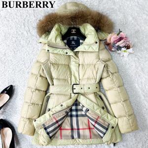 BURBERRY LONDON バーバリーロンドン ダウンジャケット ダウンコート ノバチェック ベージュ サイズ 38(S位) フード ファー ベルト Aライン