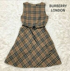 バーバリーロンドン　ノバチェックワンピース　ノースリーブ　ベルト　花　コサージュ　Burberry