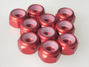 M4 赤 ナイロン ロック ナット 4mm (10pcs) ホイール ナット アルマイト 加工