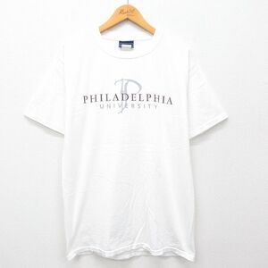 L/古着 ジャンスポーツ 半袖 ビンテージ Tシャツ メンズ 00s フィラデルフィア 大学 コットン クルーネック 白 ホワイト 24j