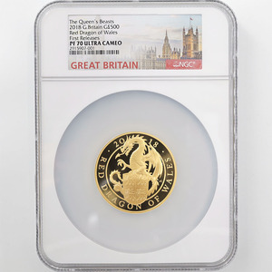 2018 英国 英国紋章の獣コレクション ウェールズのレッドドラゴン 500ポンド 金貨 5オンス プルーフ NGC PF 70 UC FR 初鋳版 最高鑑定