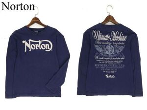 Norton ノートン 豪華!! ロゴ刺繍★ プリント 長袖 クルーネック カットソー ロンTシャツ Sz.M　メンズ ネイビー　C4T00614_1#F