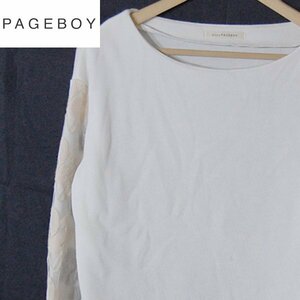 ページボーイalicia PAGEBOY■ボードネック トップス 長袖 プルオーバー 袖ニット×シアー素材×刺しゅう■F■ホワイト ※IW4412189