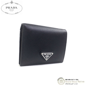 プラダ （PRADA） サフィアーノ トライアングル ロゴ コンパクト 二つ折り 財布 1MV204 NERO×SV金具（中古）