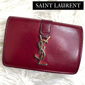 人気品 / YSL SAINT LAURENT サンローラン カサンドラオリガミウォレット 三つ折り財布 ミニ財布 レザー ボルドー レッド 459880