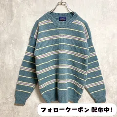 古着 used　SWEATERSHOP　長袖ボーダー柄ニット　セーター　クルーネック　水色　ライトブルー　イギリス製　レトロ