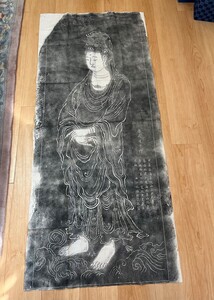 松本市発　1000円～　唐呉道子 作 拓本 観世音菩薩　サイズ約 176Cm x76Cm　状態は写真の通りです