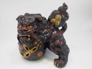 h4K058R- 唐獅子 玉乗り獅子 陶器 狛犬 魔除け 置物