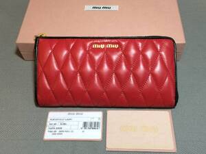 新品 ミュウミュウ レザー L字 ファスナー 長財布 赤 miumiu レッド