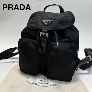 i17【極美品】プラダ　PRADA 三角ロゴ　ナイロン　レザー　革　黒　ブラック　巾着　リュックサック　バックパック