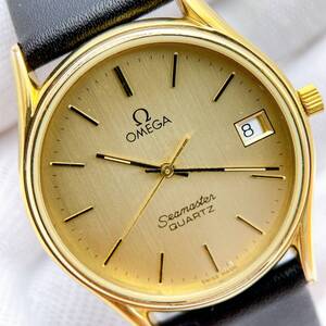 【稼働品】オメガ OMEGA シーマスター Seamaster メンズ 腕時計 クオーツ QZ ゴールド ラウンド 3針 デイト 1337 動作 訳あり y16