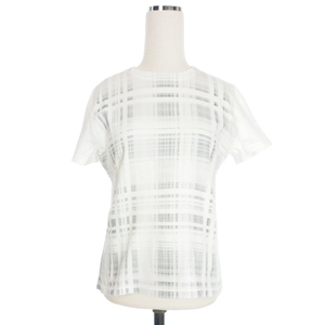 イッセイミヤケ ISSEY MIYAKE Haat チェック柄プリント クルーネックTシャツ カットソー 半袖 2 ホワイト 白 HA21JJ399 レディース