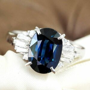 【鑑別書付】激安！大粒 3.57ct サファイア ダイヤモンド プラチナ Pt900 リング 指輪 9月誕生石