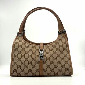 1円/良品●GUCCI グッチ ジャッキー金具 SV金具 GGキャンバス レザー ミニハンドバッグ ショルダーバッグ 肩掛け可 01721