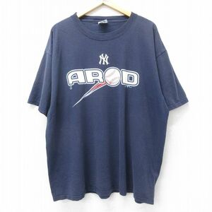 XL/古着 マジェスティック 半袖 ビンテージ Tシャツ メンズ 00s MLB ニューヨークヤンキース アレックスロドリゲス 大きいサイズ コッ