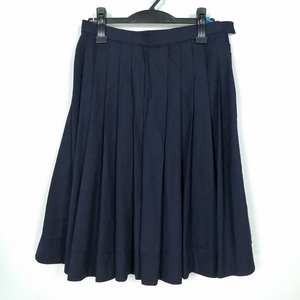 1円 スクールスカート 大きいサイズ 夏物 w78-丈62 紺 中学 高校 プリーツ 学生服 制服 女子 中古 HK6517