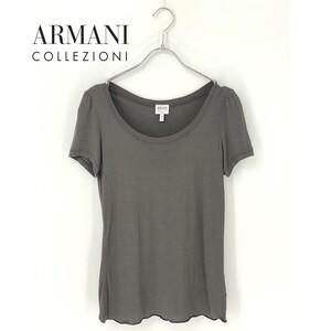 A9763/極美品 春夏 ARMANI COLLEZIONI アルマーニ レーヨン カシミヤ ストレッチ Uネック 半袖 Tシャツ カットソー L程 40 灰色 レディース