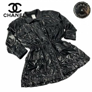 ★激レア/ハンガー・袋付き★ CHANEL シャネル 1997年製 ヴィンテージ ドルマン型 ミドルコート 7分袖 ブラック 黒 38 Mサイズ フランス製