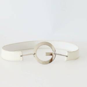 M10-D10 GUCCI グッチ Gロゴバックル レザーベルト 75 ホワイト/シルバー 037・1391・1101・5