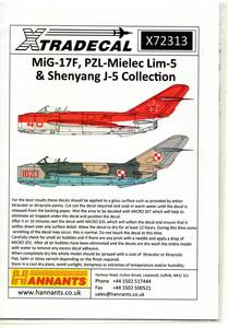 1/72　エクストラデカール　Xtradecal X72313 Mikoyan MiG-17F, PZL-Mielec Lim-5 & Shenyang J-5 Collection