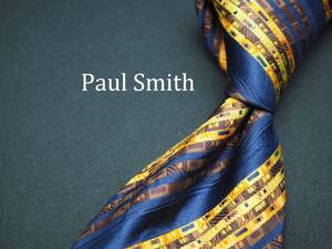 美品【Paul Smith ポールスミス】 C1573 ネイビー系 黄 SILK ブランド ネクタイ 古着 良品