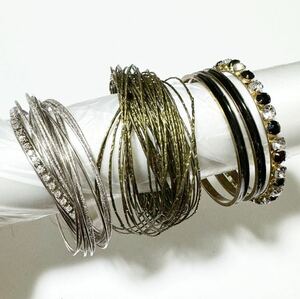 ★ ラインストーン付きブレスレット 5個セット bracelet 金銀色 バングル bangle 未使用品