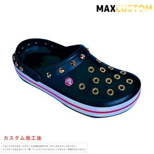 クロックス crocs パンク カスタム クロックバンド 濃紺 ネイビー 純金メッキ加工 22-29cm crocband MAXCUSTOM サンダル ジビッツ