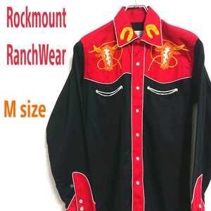 一点物 個性的 Rockmount RanchWear ロックマウントランチウェア 赤黒色 バッファロー刺繍 ウエスタンシャツ 柄シャツ Mサイズ