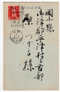 １次昭和２銭貼葉書　標語 「鍛へよ心身」 岡山　１２．８．１１