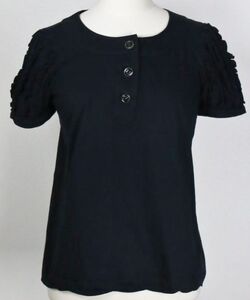 09P CHANEL s/s coco buttons tops size 36 シャネル ココマーク ボタン フリル コットン ヘンリーネック 半袖 トップス b8821