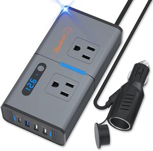 インバーター 200W シガーソケット コンセント QC3.0急速充電対応 DC 12V / AC 100V 変換アダプター USB-Cポート付き