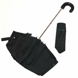 【プラダ】本物 PRADA 折り畳み傘 ロゴモチーフ 全長60cm 雨傘 アンブレラ 雨具 黒色系 メンズ レディース カバー付き 送料520円