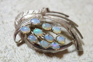 424 天然オパール opal ブローチ ヴィンテージ アクセサリー SILVER刻印 アンティーク 天然石 宝石 色石 カラーストーン 装飾品