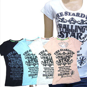 Ladies FALLING STAR Print Tee レディース FALLING STAR　ロゴ　プリント エンブレム(ワッペン)付き　 Tシャツ　ホワイト　 no-23