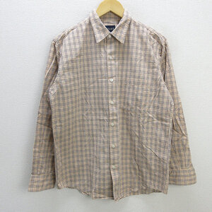 z■ビームス/BEAMS 長袖シャツ/チェック柄【M】ベージュ/men