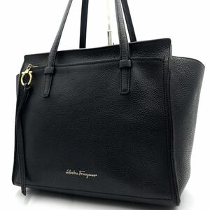 1円/極美品● フェラガモ Salvatore Ferragamo エイミー トートバッグ ビジネスバッグ 肩掛け A4 ガンチーニ 金具 ブラック レザー