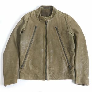 良品□Maison Margiela 14 メゾンマルジェラ S50AM0201 スタンドカラー ラムスキン 八の字ライダース ベージュ系 46 伊製 正規品 メンズ