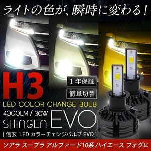 送料無料 3色切替 カラーチェンジ 3000K 4300K 6000K H3 LED フォグ 実測値21500cd 信玄 EVO ソアラ スープラ アルファード10系 ハイエース