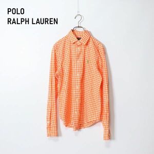 POLO RALPH LAUREN ポロラルフローレン コットン100％ ブロックチェック長袖ボタンシャツ オレンジ M YC46