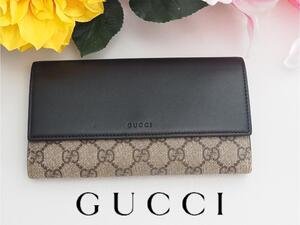 【セール】GUCCI グッチ GGスプリーム 長財布 レザー ブラック