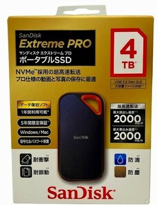 【新品未開封品】サンディスク SDSSDE81-4T00-J25 外付けSSD USB-C+USB-A接続 エクストリーム プロ V2 [ポータブル型 /4TB]