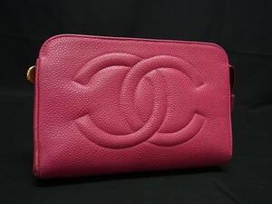 1円 ■美品■ CHANEL シャネル ココマーク キャビアスキン ポーチ メイクポーチ 化粧ポーチ マルチケース レディース ピンク系 FK2367