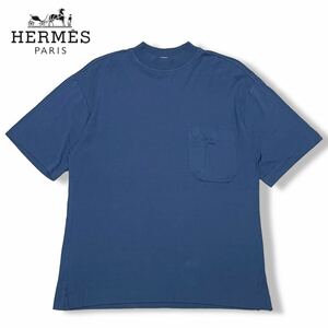 正規品 HERMES エルメス H LOGO S/S T-shirt 半袖コットン Hロゴ ポケット Tシャツ ネイビー S メンズ イタリア製