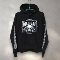 ♣ L 古着 長袖 スウェット パーカー Dilligaf スカル パンク 黒