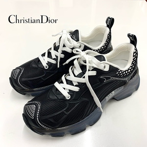 9980 クリスチャンディオール Dior Vibe レザー ラバー ロゴ メッシュ スニーカー ブラック